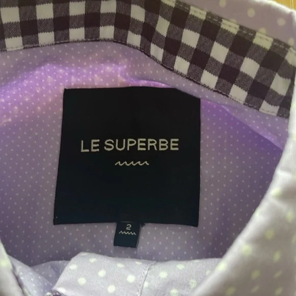 Le Superbe Lavender Ex-Boyfriend Double Cuff Button-Up Shirt SZ 2 - Picture 6 of 8
